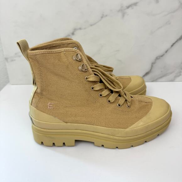 Everlane Women Canvas Utility Lug Boots Size 7.5 100% Organic Cotton Neutral Tan - Picture 1 of 10